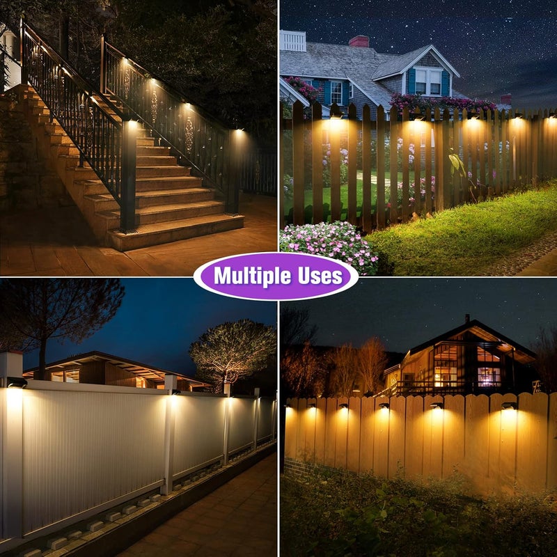 Aulanto Solar Fence Lights 8 Pack, Fence Solar Lights IP65 Waterproof, Warm White and 10 RGB Color Modes, Outdoor Decor for Backyard, Garden, Fence, Wall, Deck, Stairs - Image 2